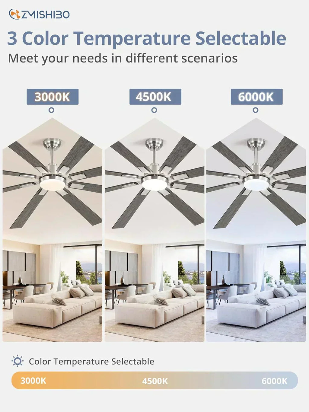 Zmishibo 72-inch large ceiling fan with lighting and remote indoor/outdoor wourant