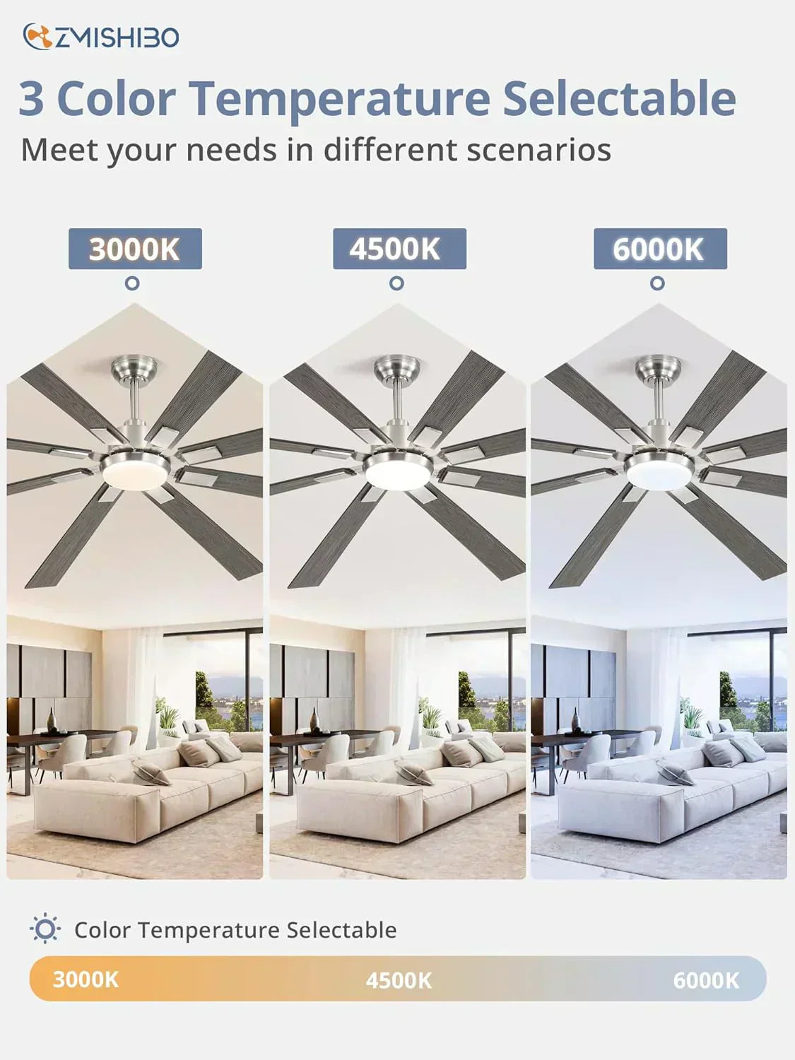 Zmishibo 72-inch large ceiling fan with lighting and remote indoor/outdoor wourant