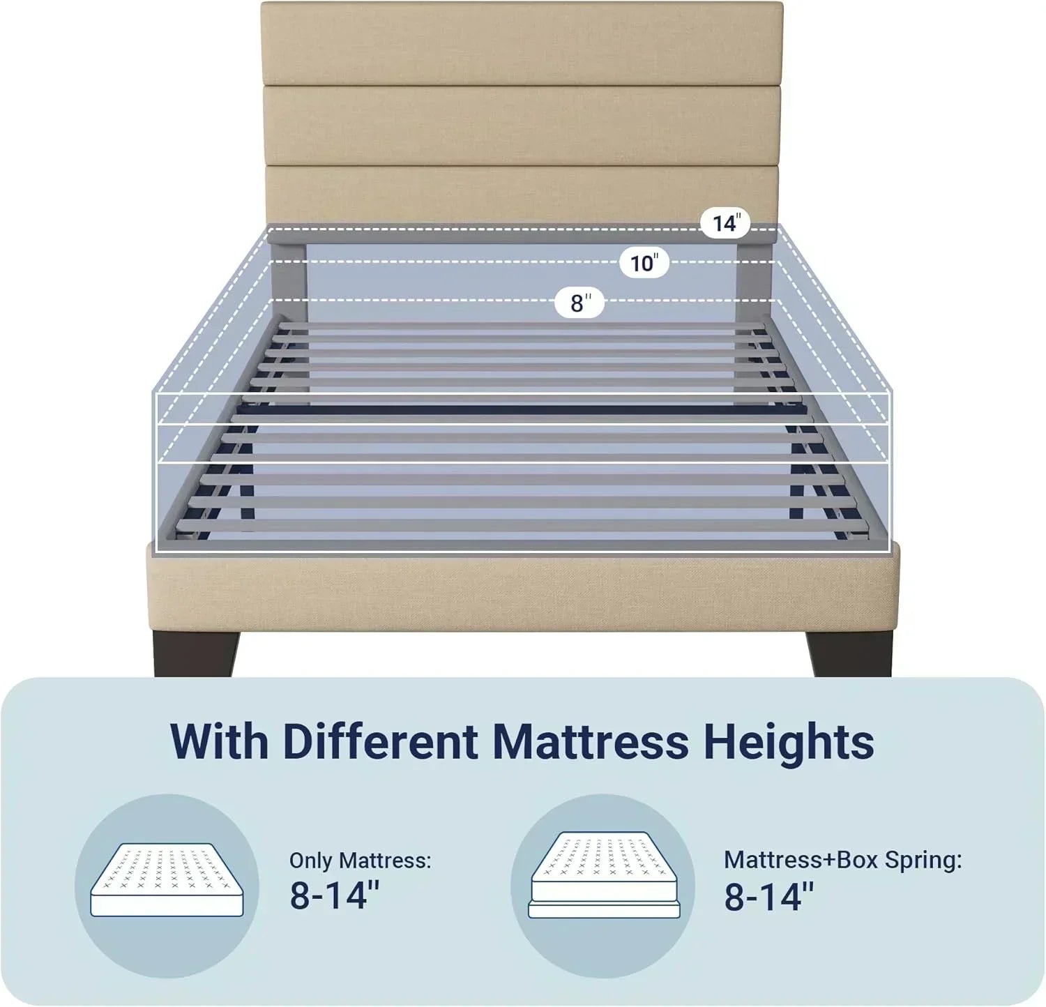 Allewie King size platform bed frame with velvet upholstered headboard and planks wourant