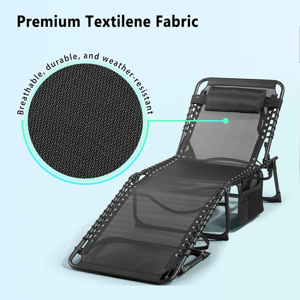 Unovivy Outdoor Chaise Lounge Chairs Portable Folding Pool Lounge Chair with Reclining Back wourant