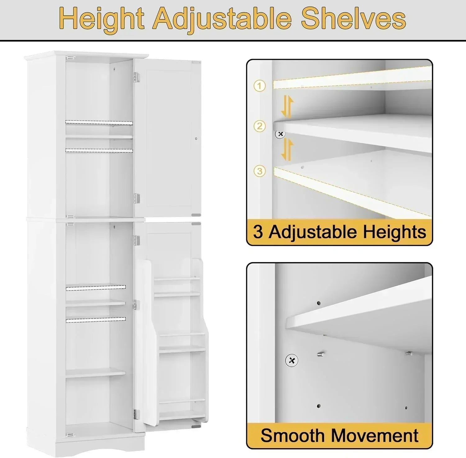 Tall Pantry Cabinet Freestanding Storage Cabinet Wooden Kitchen Pantry with 4 Doors wourant