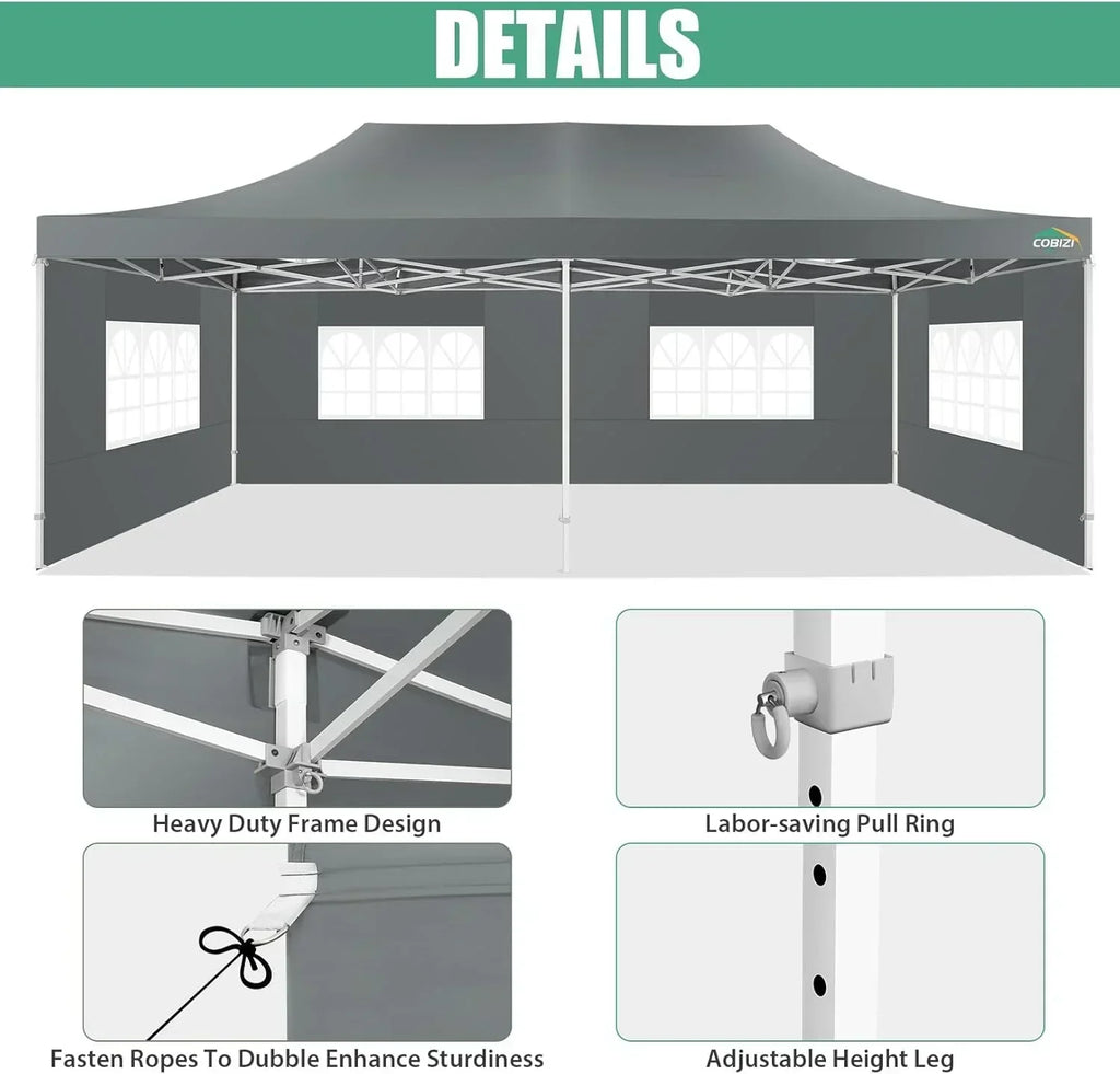 COBIZI 10x20 Heavy Duty Pop up Canopy Tent 6 sidewalls Commercial Canopy Wedding Party Tents wourant