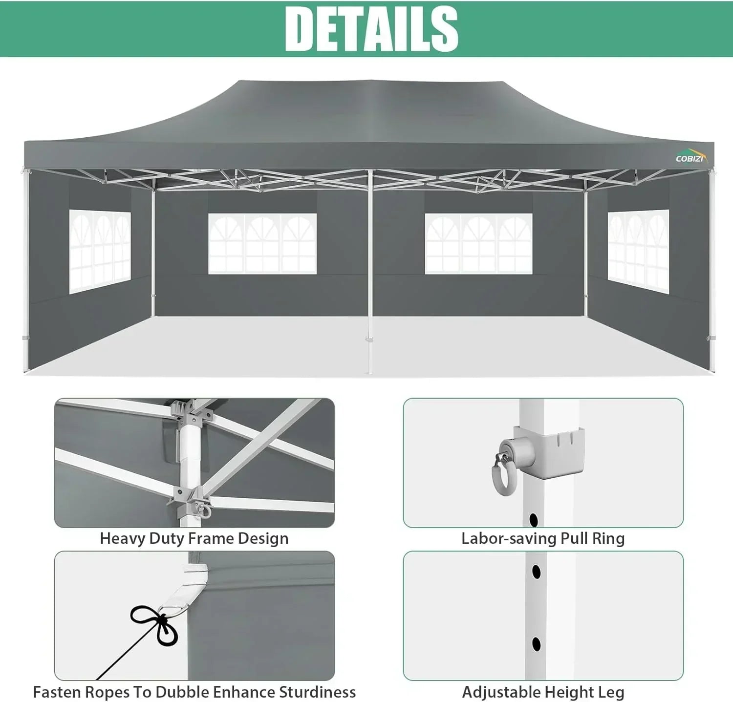 COBIZI 10x20 Heavy Duty Pop up Canopy Tent 6 sidewalls Commercial Canopy Wedding Party Tents wourant
