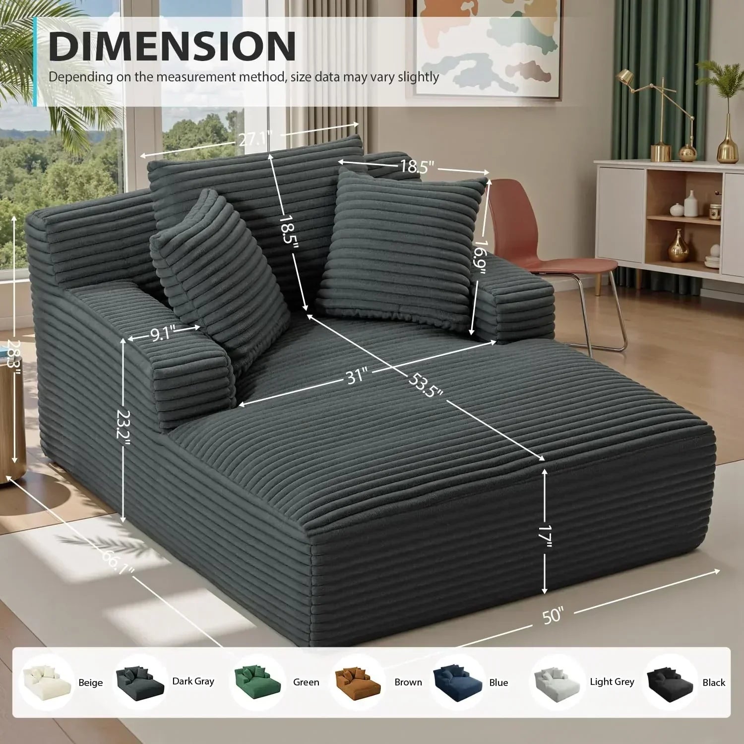 50-inch indoor recliner oversized corduroy upholstered boneless sofa bed deep sleeper sofa wourant