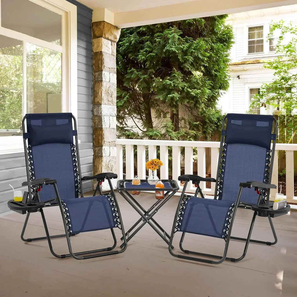 3PCS Zero Gravity Recliner Portable Outdoor Reclining Chair Set Side Table Lounge Chairs wourant