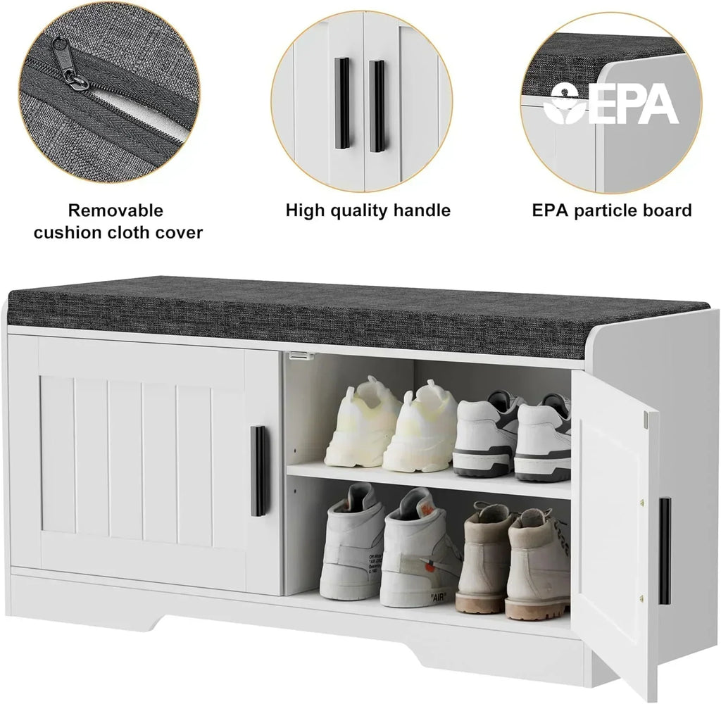 2-Tier Storage Bench Shoe Bench with Thickened Padded Seat Cushion Entryway Bench wourant