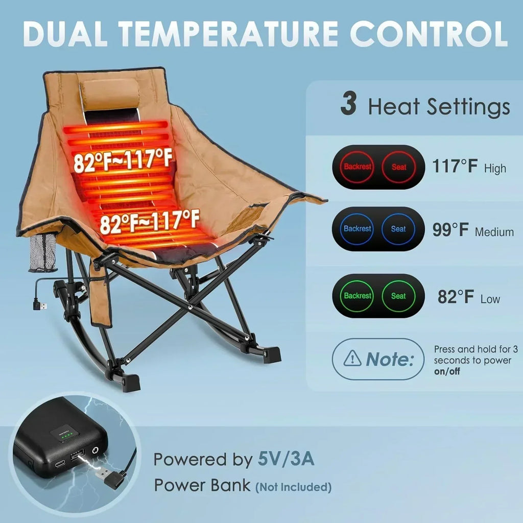Heated Camping Chair Extra Large Heated Chair Outdoor Sports Chair with 3 Heat Levels on Back wourant
