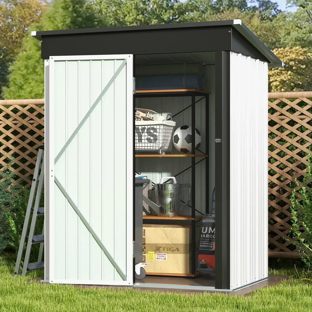 Patiowell 5x3 FT Outdoor Storage Shed Tool Shed with Sloping Roof and Lockable Door Metal Shed wourant