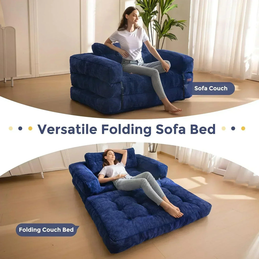 Folding Sofa Bed L-Shaped Convertible Sofa Bed with Armrests and Pillows wourant