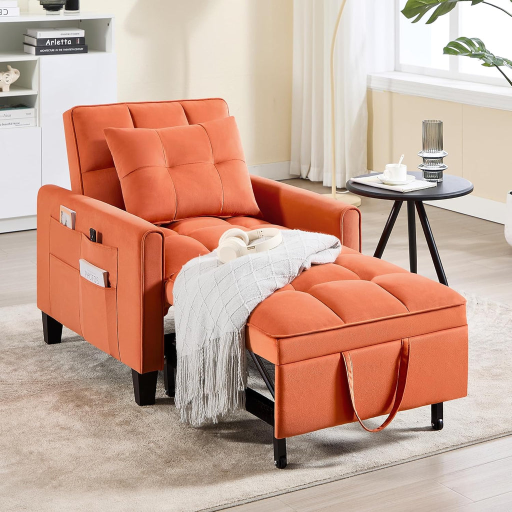 Convertible Sleeper Chair 3 in 1 Sleeper Chair Bed Pull Out Sofa Bed Chairs Velvet Single Sofa wourant