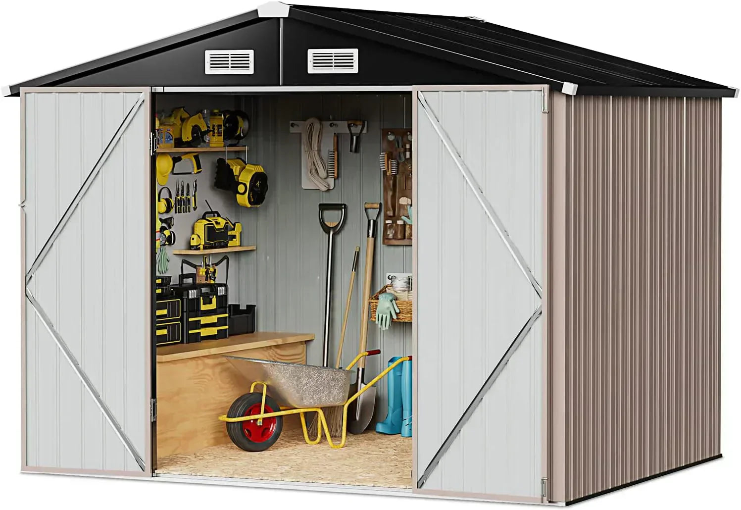 Aoxun 12x10 FT Shed Metal Outdoor Waterproof Storage Shed Steel Utility Garden Tool Shed wourant