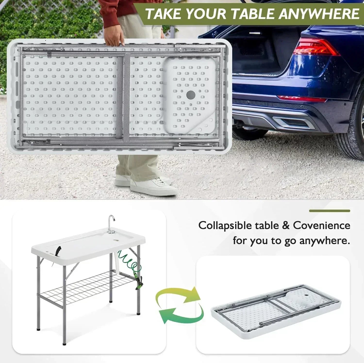 Folding Fish Cleaning Table Portable Camping Sink Table Outdoor Fish Fillet Cleaning Station wourant
