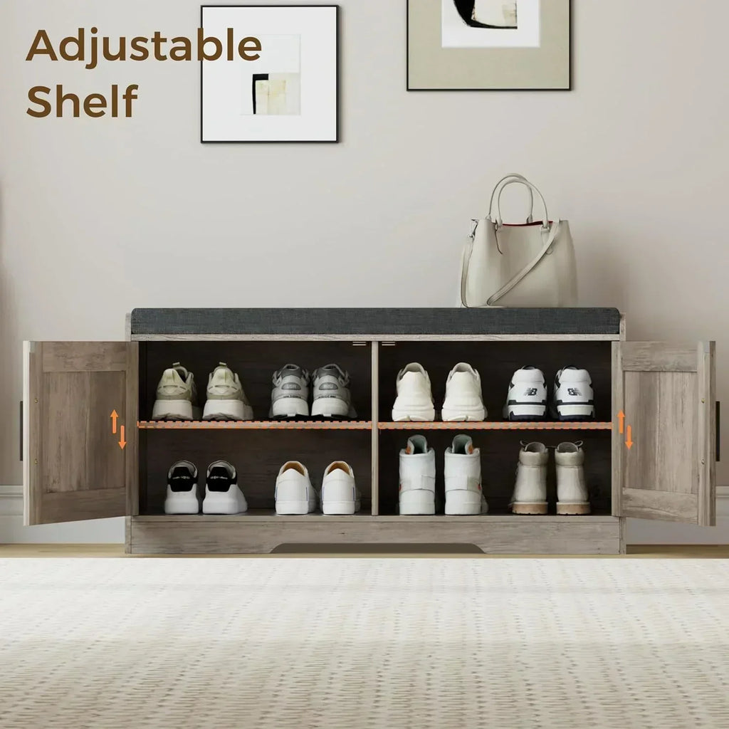 2-Tier Storage Bench Shoe Bench with Thickened Padded Seat Cushion Entryway Bench wourant