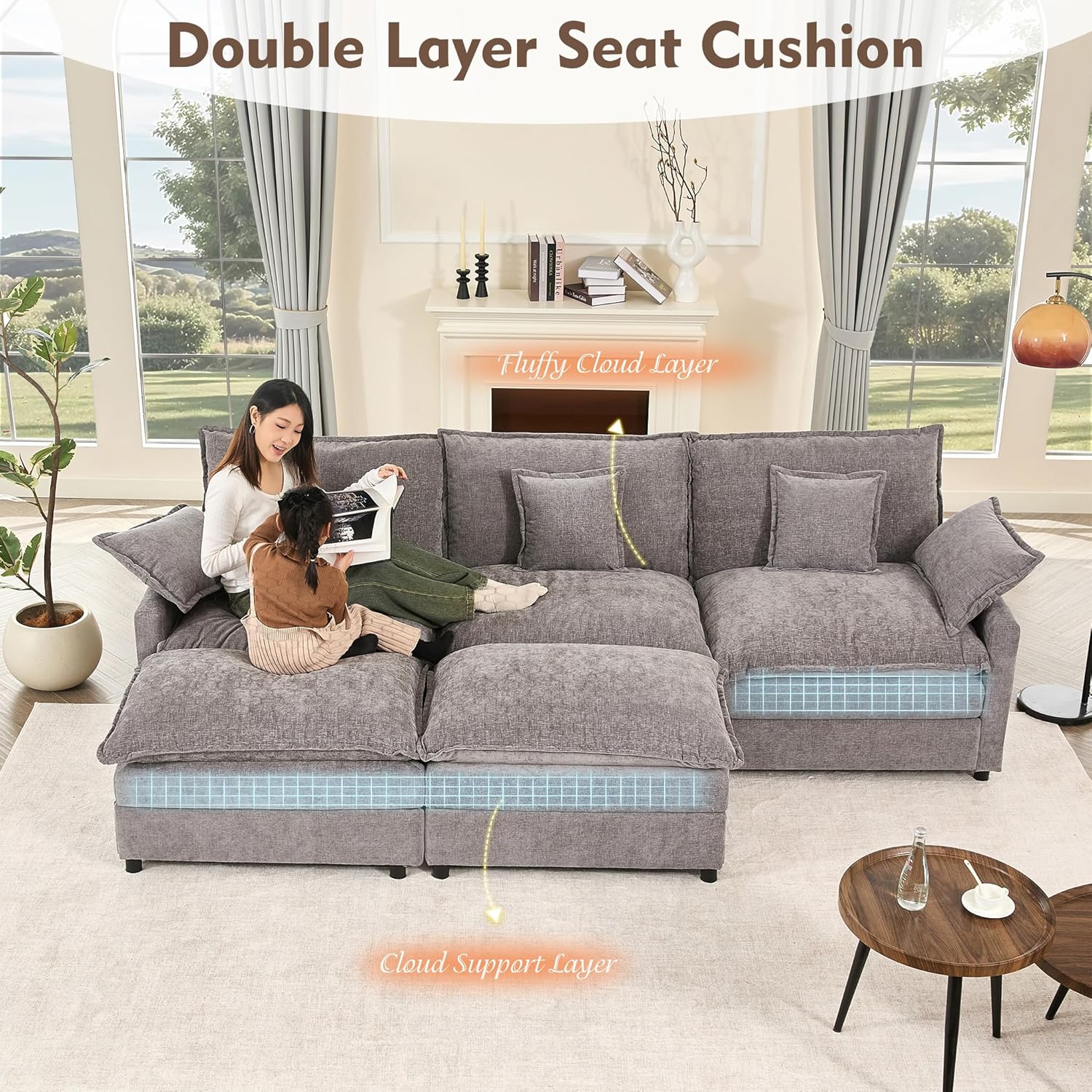 108" U-shaped sofa modular sofa Comfortable cloud sofa wourant