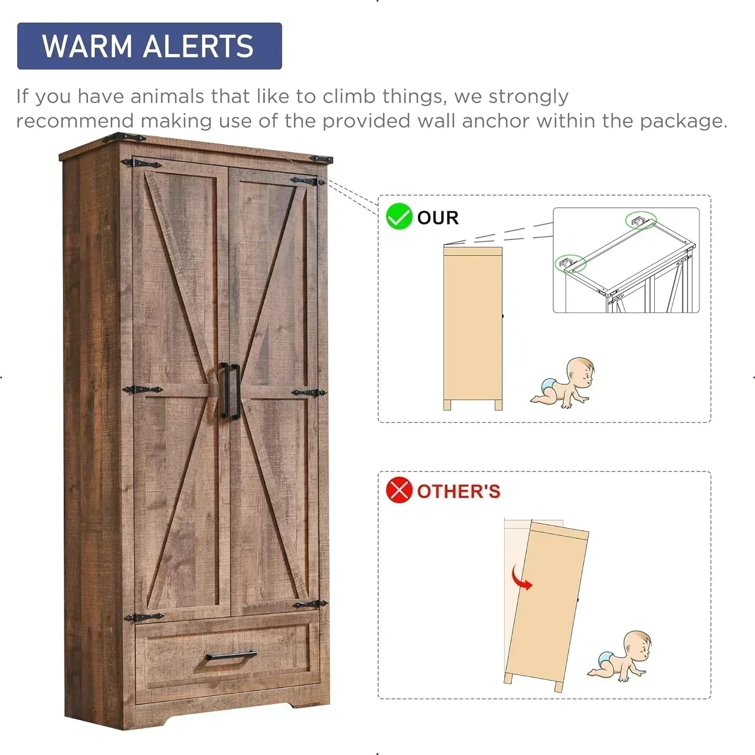 JXQTLINGMU Farmhouse Kitchen Pantry 72" Tall Wood Kitchen Storage Cabinet Adjustable Shelves wourant