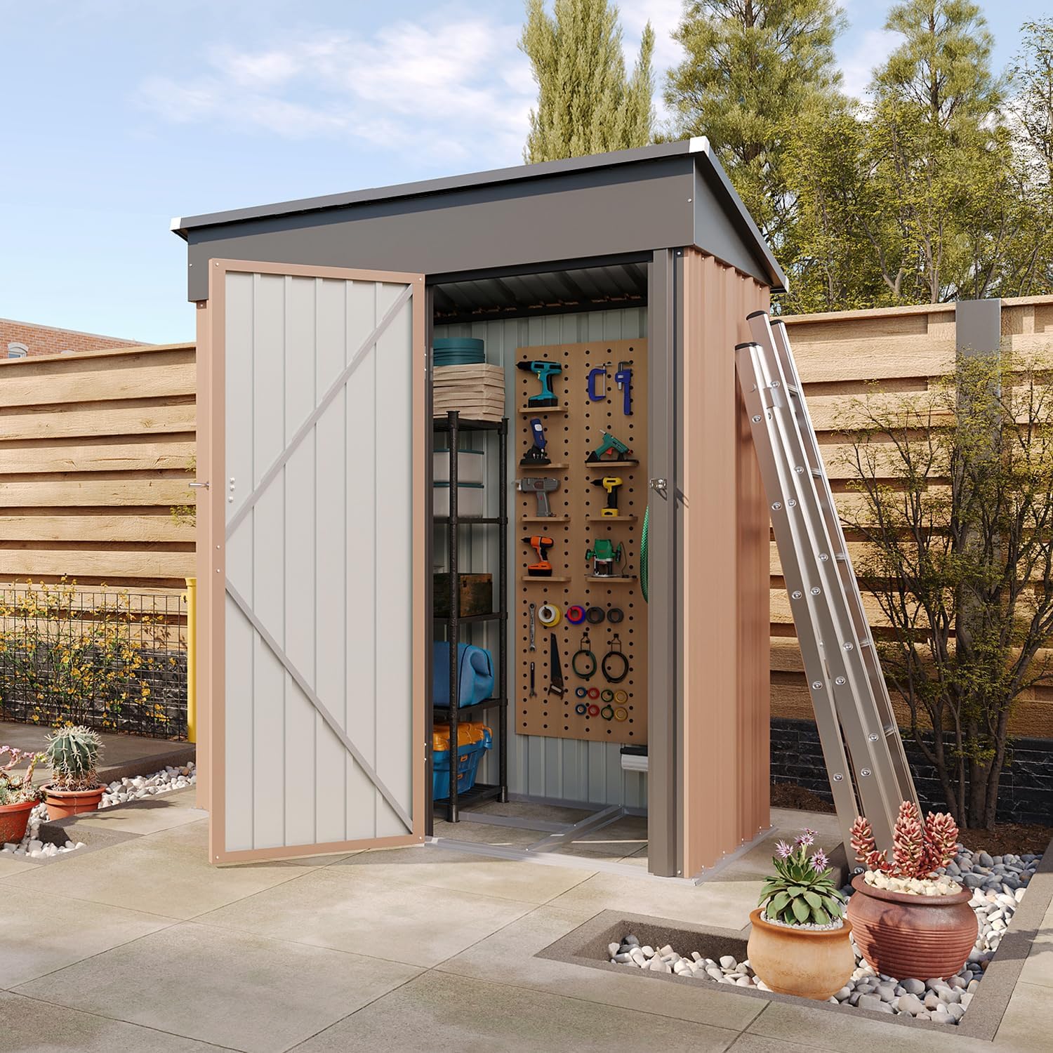 Aoxun 6.2x4 FT Shed Outdoor Storage Shed Metal Garden Shed Sloping Roof Tool Shed Bike Shed wourant