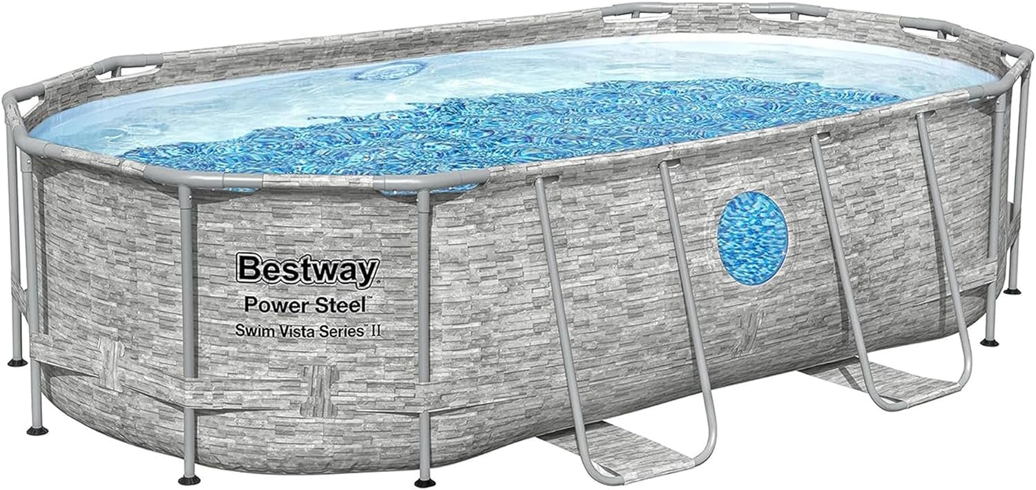 Power Steel Swim Vista Series II 14' x 8' 2" x 39.5" Above Ground Outdoor Swimming Pool Set wourant
