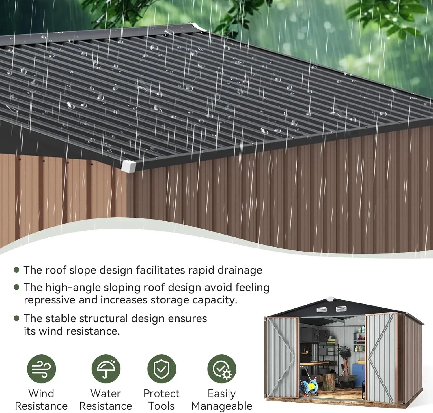 Aoxun 12x10 FT Shed Metal Outdoor Waterproof Storage Shed Steel Utility Garden Tool Shed wourant