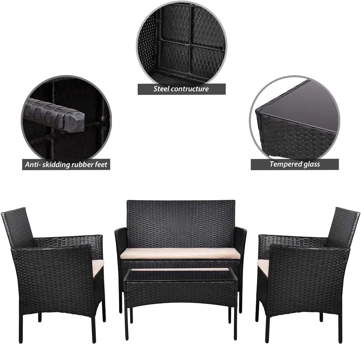 4 piece outdoor patio furniture set rattan chair wicker set wourant