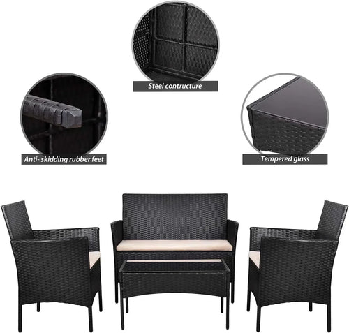 4 piece outdoor patio furniture set rattan chair wicker set wourant