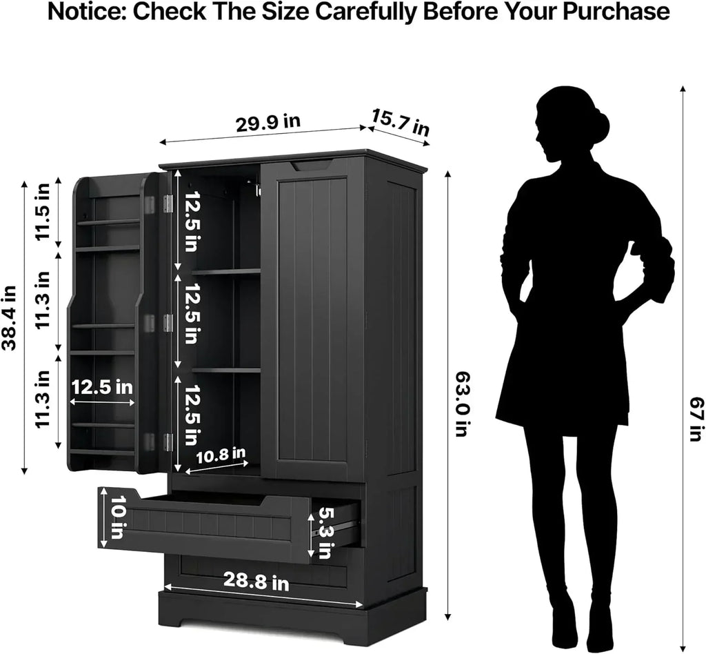 Gizoon Kitchen Pantry Cabinet with Drawers Freestanding Bathroom Storage Cabinet with Doors wourant