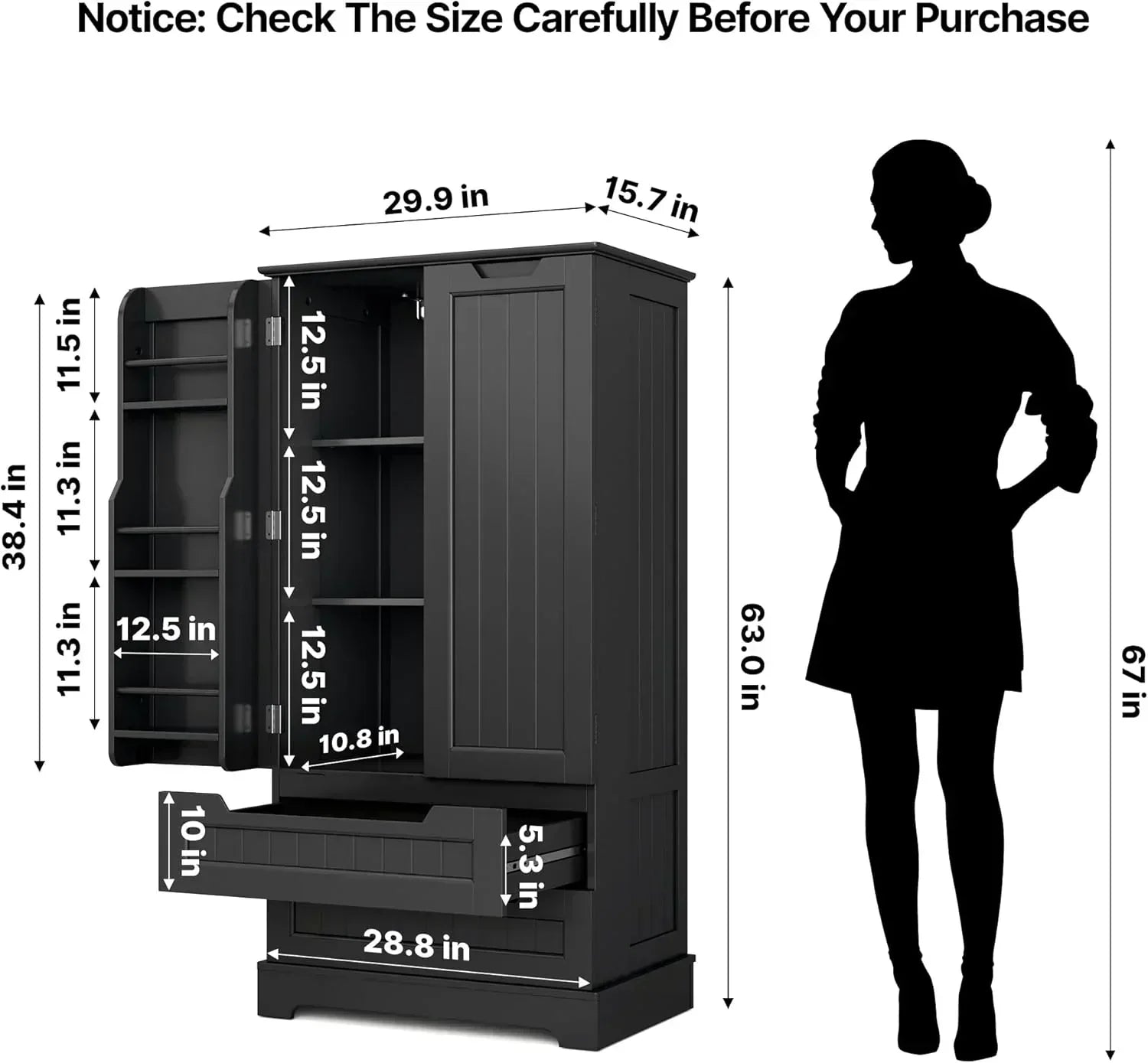 Gizoon Kitchen Pantry Cabinet with Drawers Freestanding Bathroom Storage Cabinet with Doors wourant