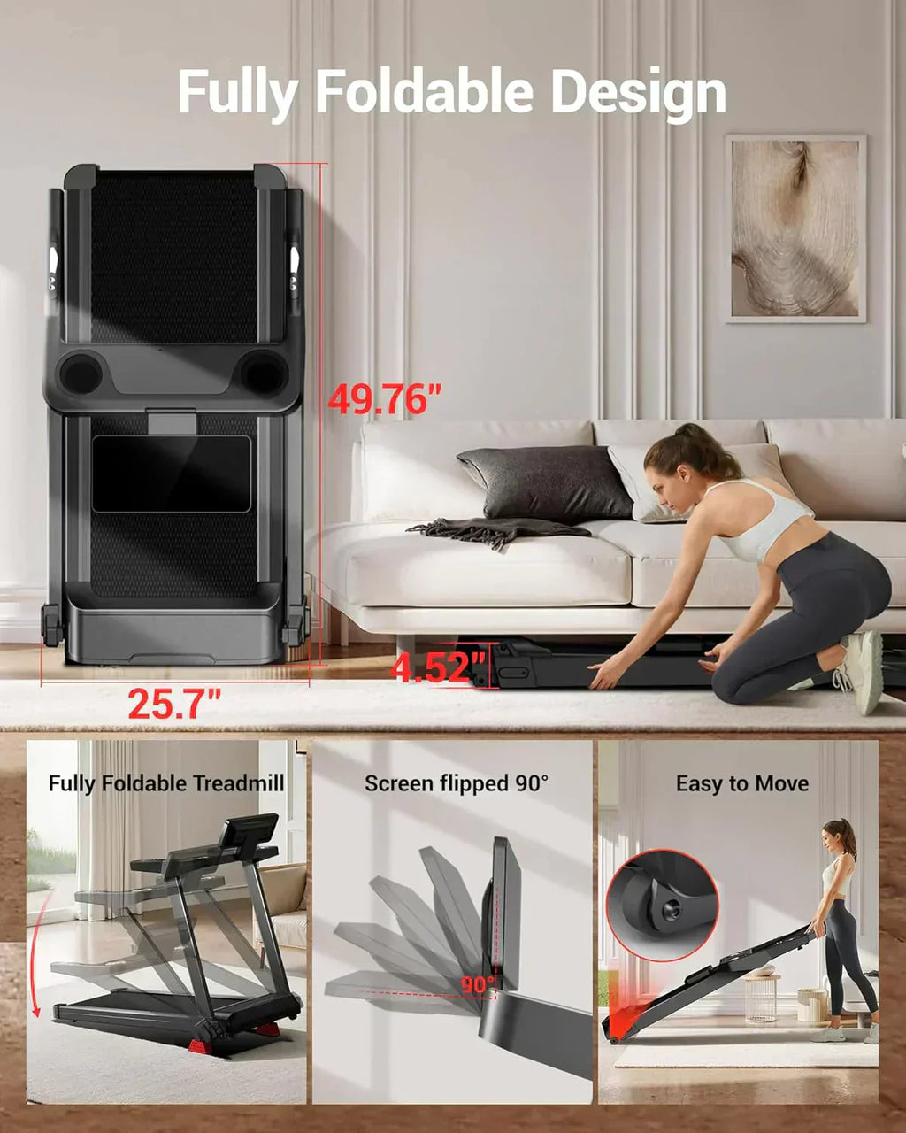 UMAY household folding tilt treadmill with heart rate sensor Low noise wourant