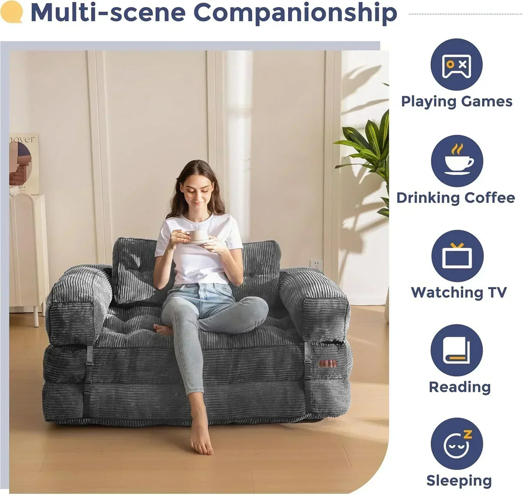 Folding Sofa Bed L-Shaped Convertible Sofa Bed with Armrests and Pillows wourant