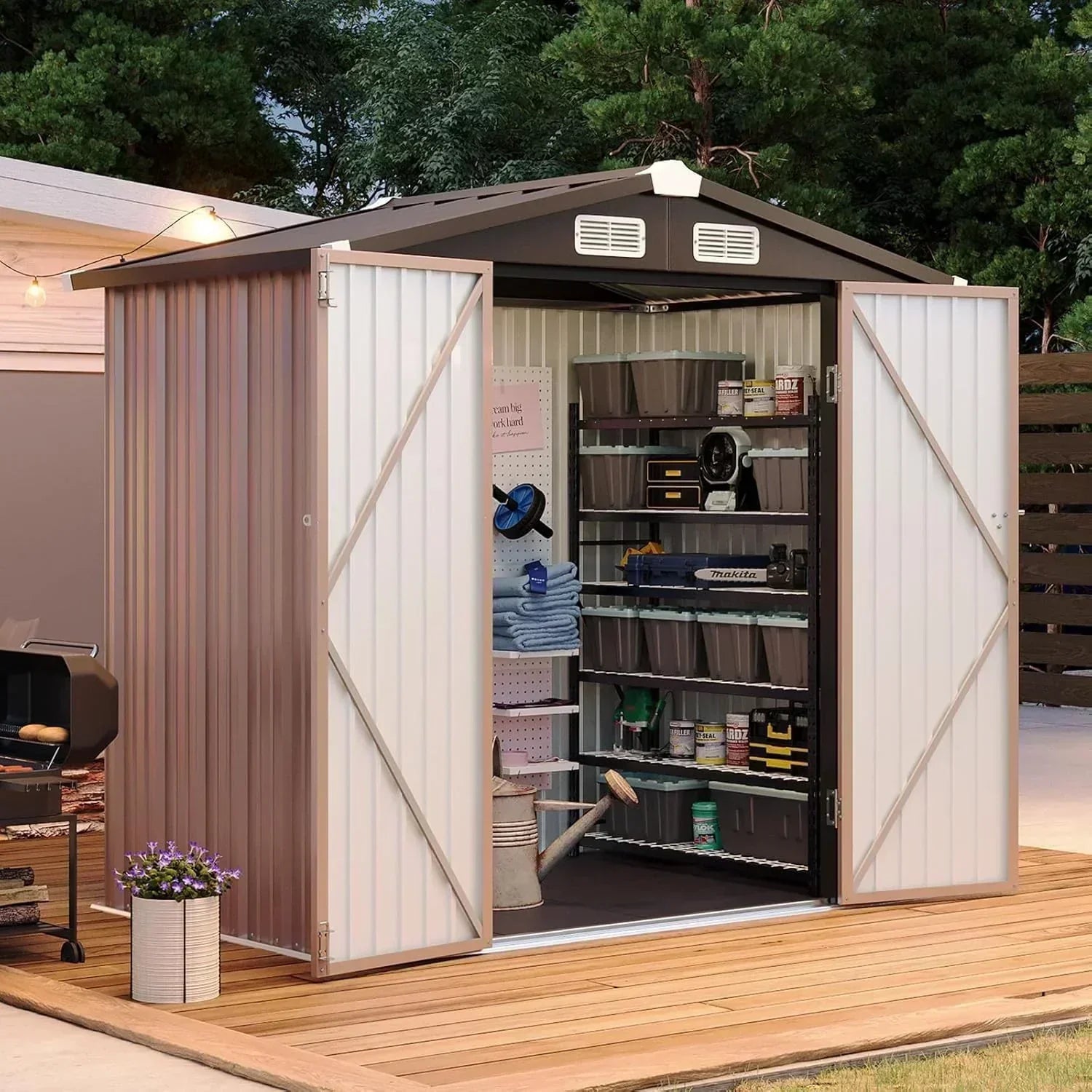 Aoxun 7.4x5.3FT Shed with Floor Galvanized Steel Outdoor Storage Shed Metal Garden Shed wourant