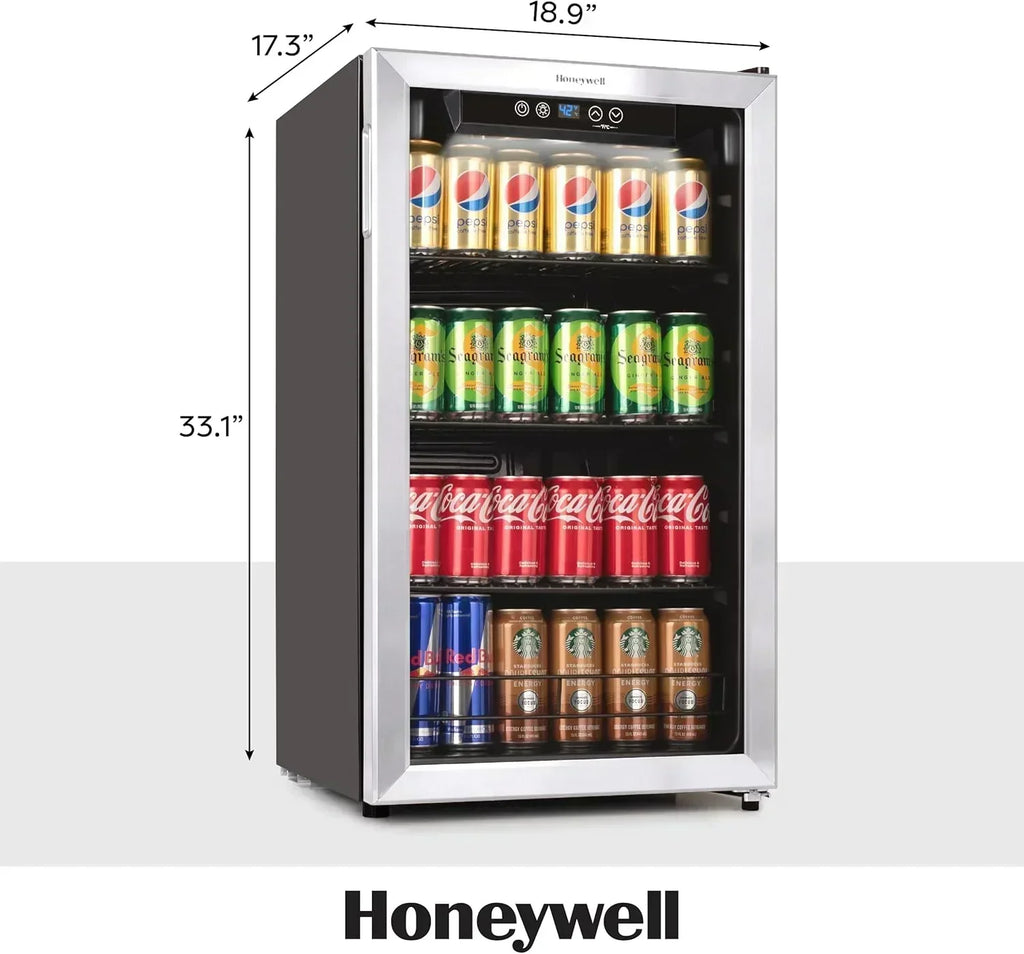 Honeywell Beverage Refrigerator and Cooler 115 Can Mini Fridge with Glass Door for Soda Beer wourant