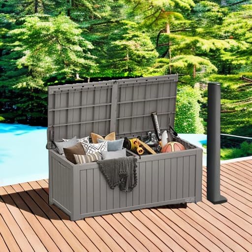 EAST OAK Outdoor Storage Box 60 Gallon Deck Box Indoor and Outdoor Use Waterproof Resin Storage wourant