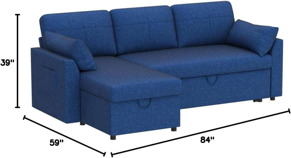 VanAcc Sofa Bed Sleeper Sofa with Storage Chaise 2 in 1 Pull Out Couch Living Room wourant