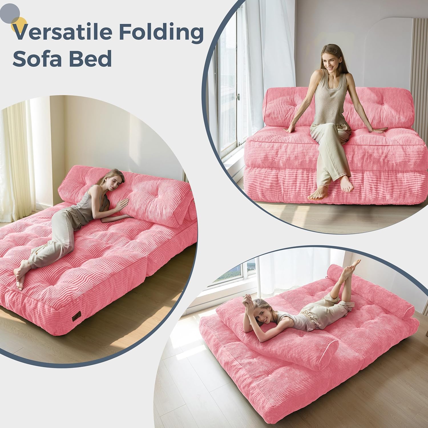 MAXYOYO Folding Sofa Bed Convertible Sleeper Chair with Pillow Foldable Mattress with Back Support wourant