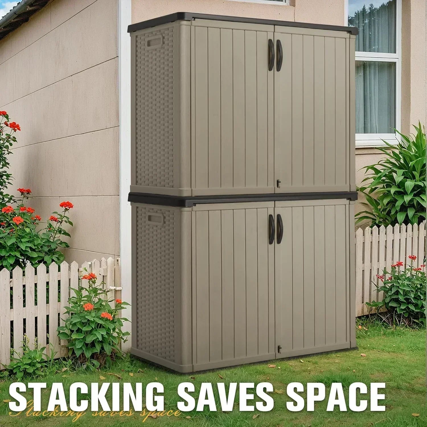 Greesum Outdoor Horizontal Storage Shed 27 Cu.ft Resin Large Storage Box for Garden Patio wourant