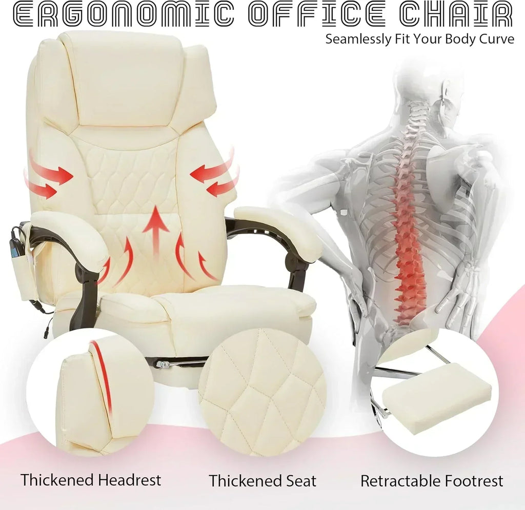 Massage Office Chair with Footrest 6 Point Vibration and Heating Home Office Desk Chair wourant