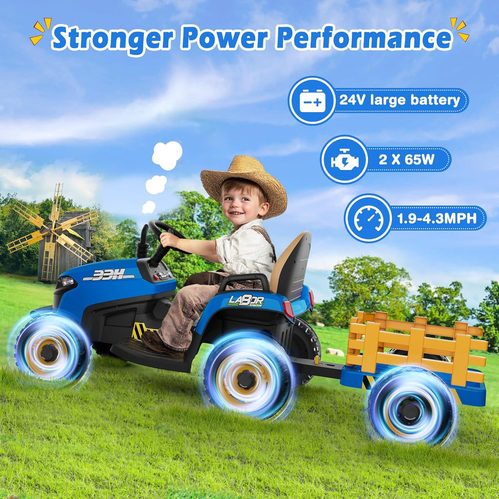 24V Ride On Tractor Tiltable Detachable Trailer 2x65W Motors EVA Tires Remote Control wourant