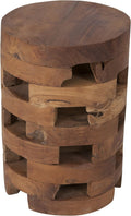 Brown Teakwood Round Accent Table (12x12x18) wourant