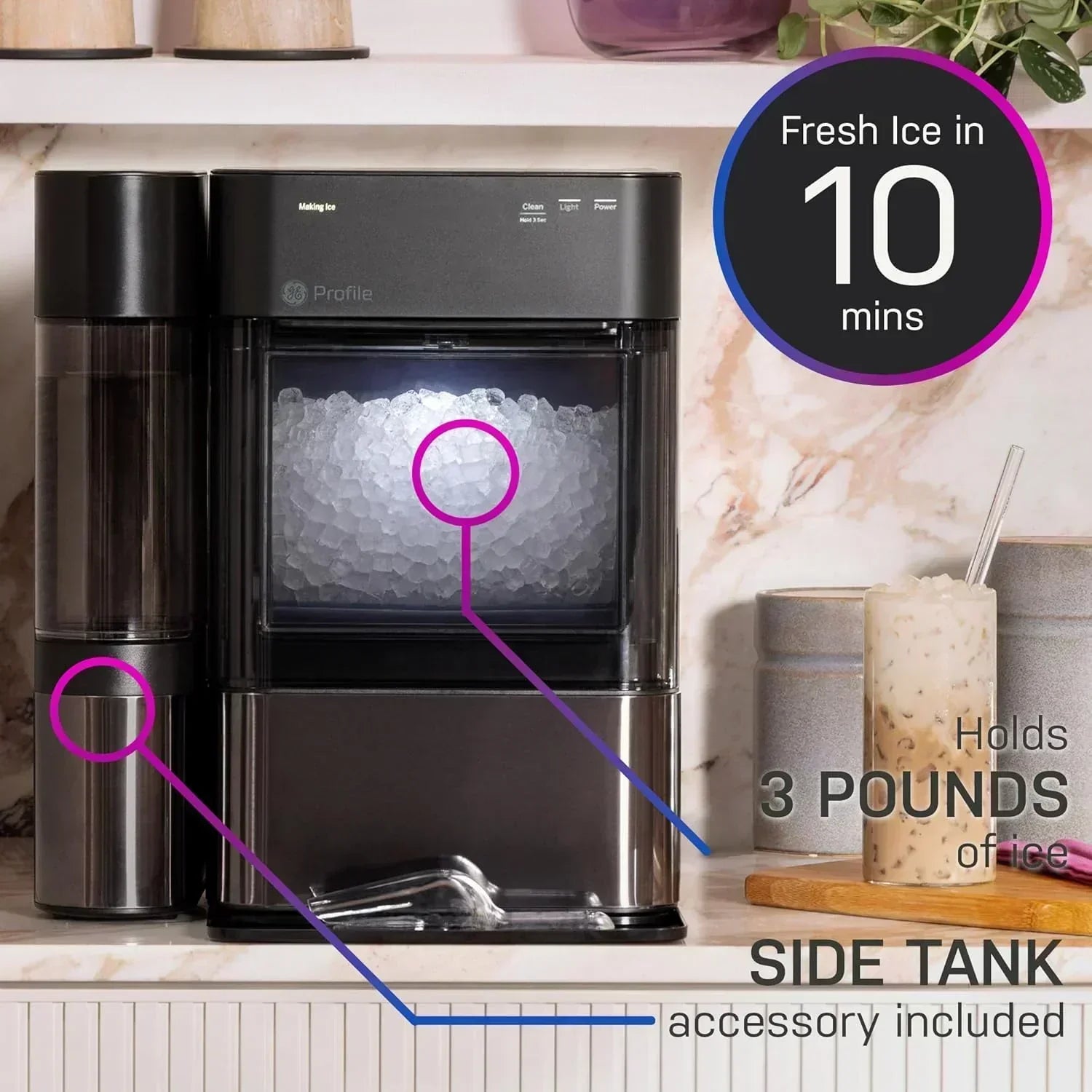 GE Profile Opal 2.0 XL with 1 Gallon Tank Chewable Crunchable Countertop Nugget Ice Maker wourant