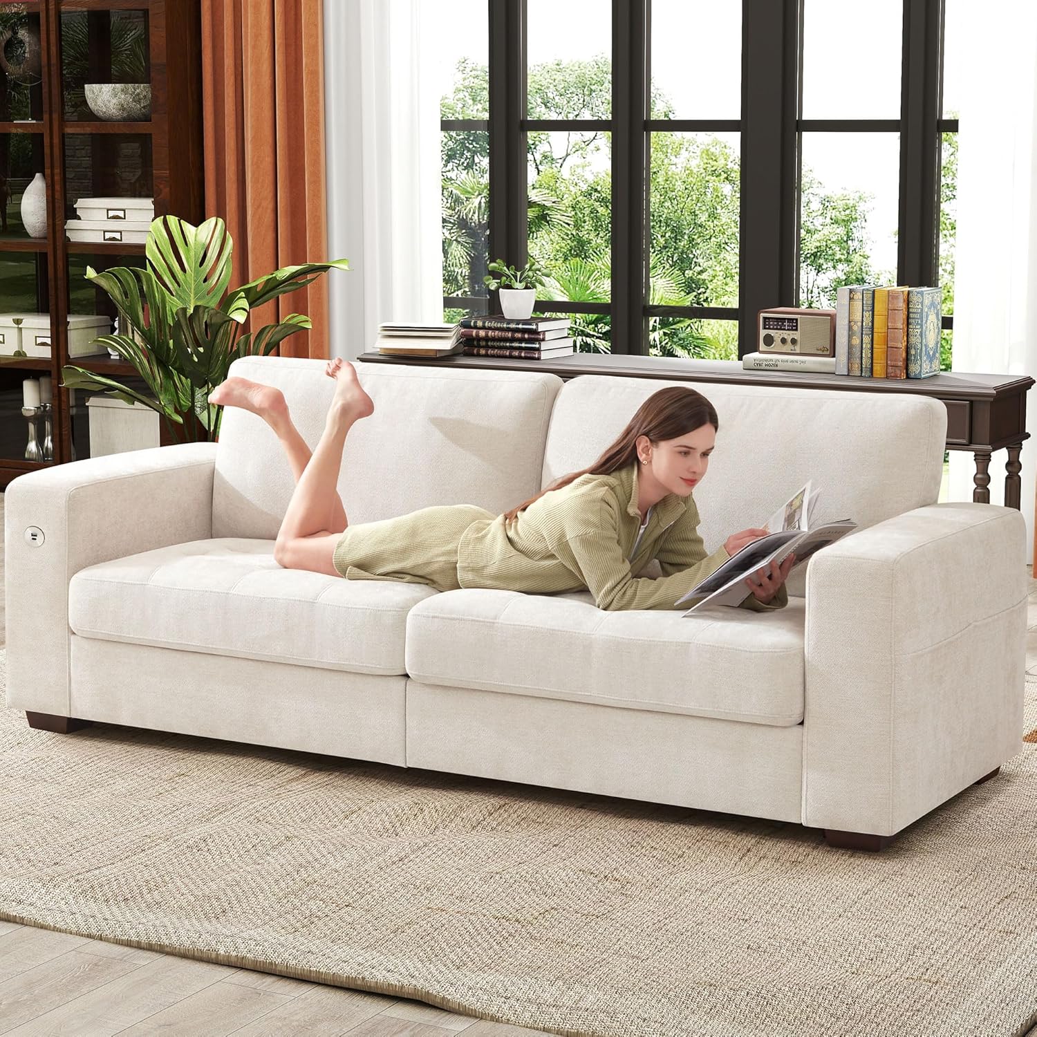111.4 Inch L Shaped Modern Sofa Modular Cloud Sofa with Ottoman 4 Seater Chenille Deep Seat Sofa wourant