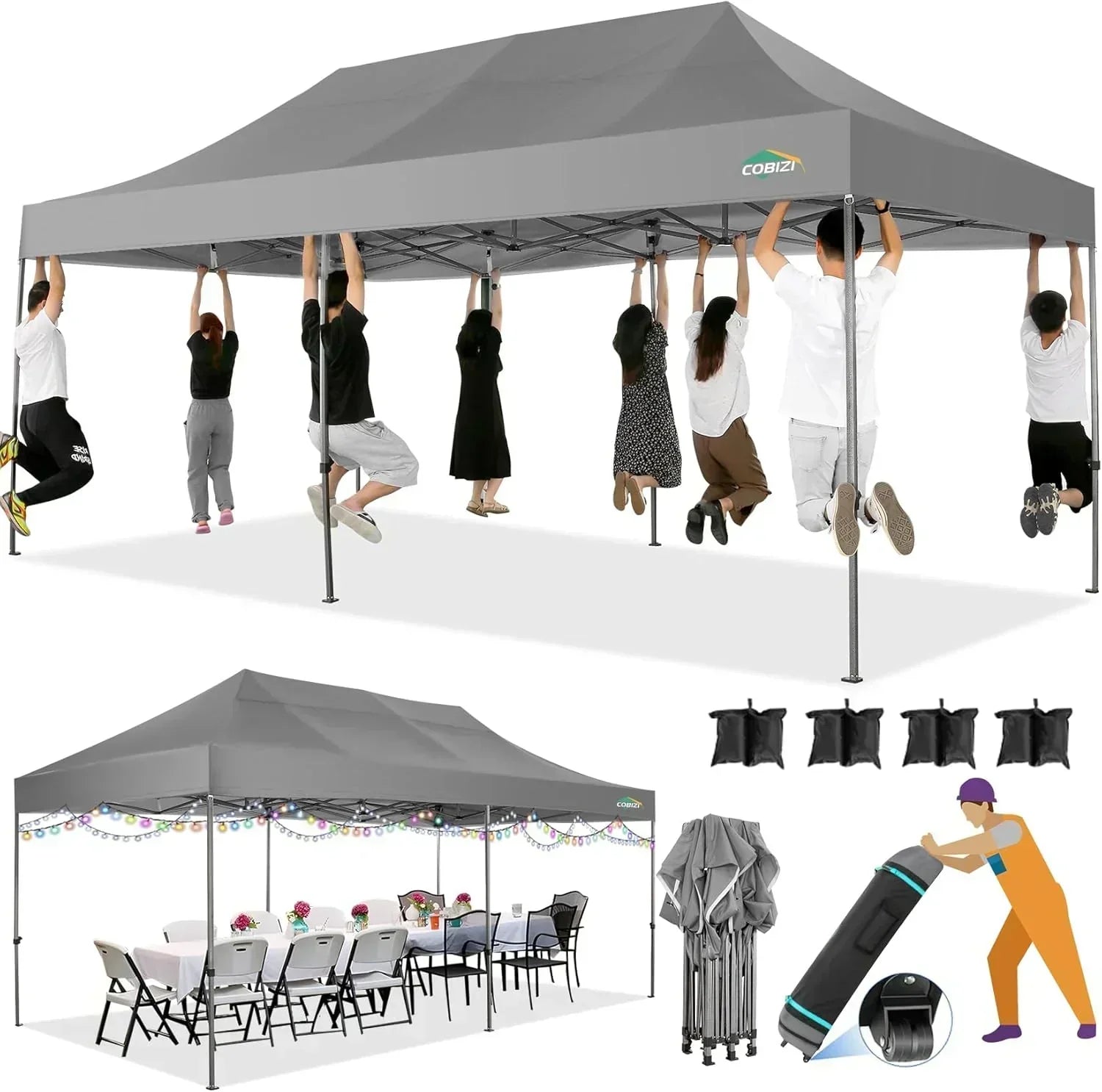 COBIZI 10x20 Heavy Duty Pop up Canopy Tent 6 sidewalls Commercial Canopy Wedding Party Tents wourant