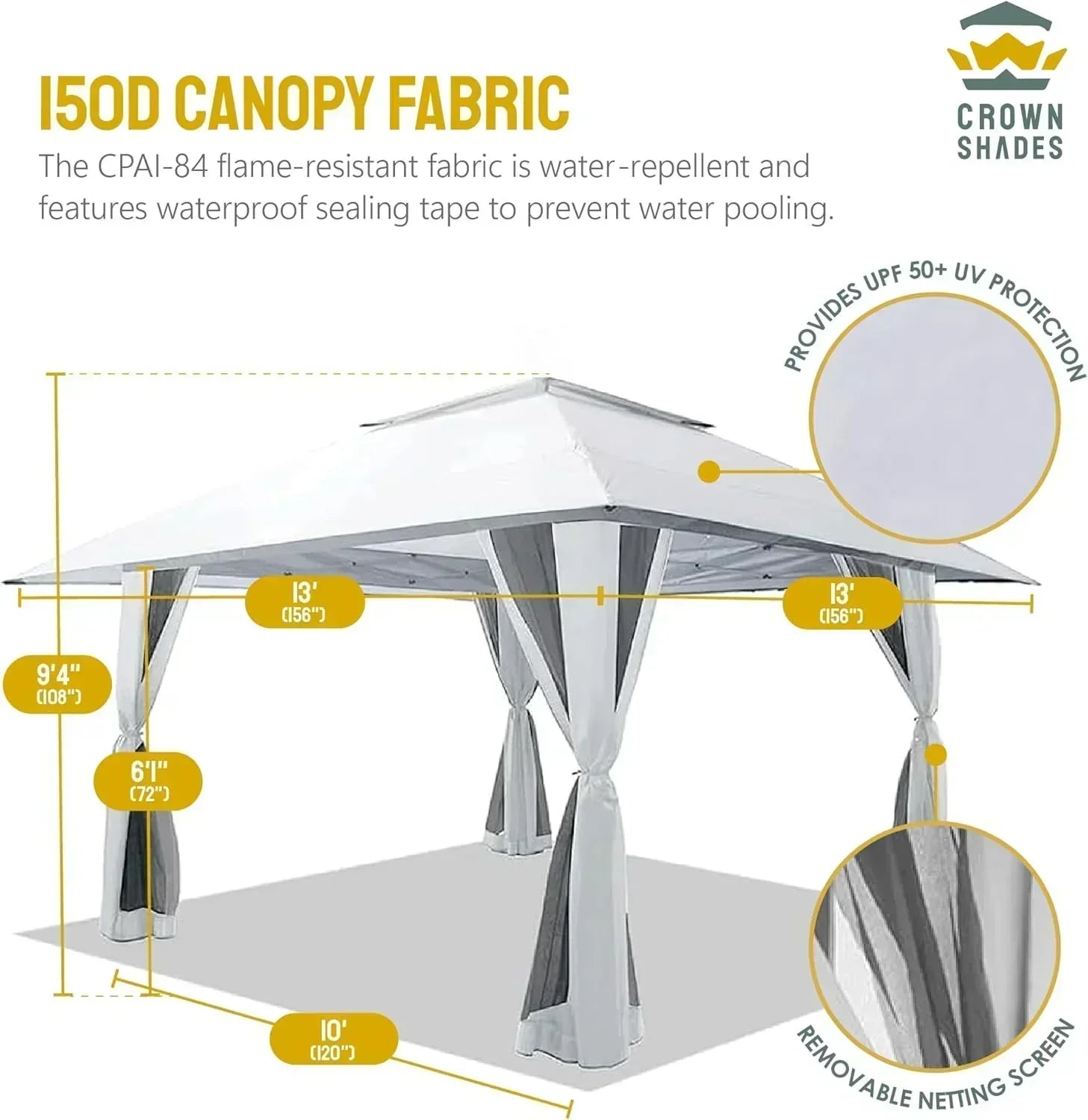 CROWN SHADES 13x13 Pop Up Gazebo Canopy Tent Gazebos on Clearance Outdoor Gazebo wourant