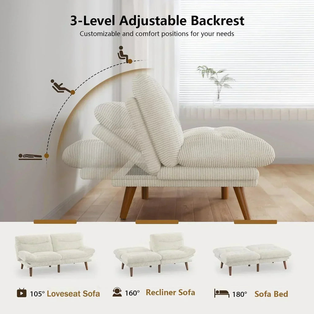 Convertible Futon Sofa Bed 66 Inch Corduroy Futon Sofa Recliner Sofa Bed for Small Spaces wourant