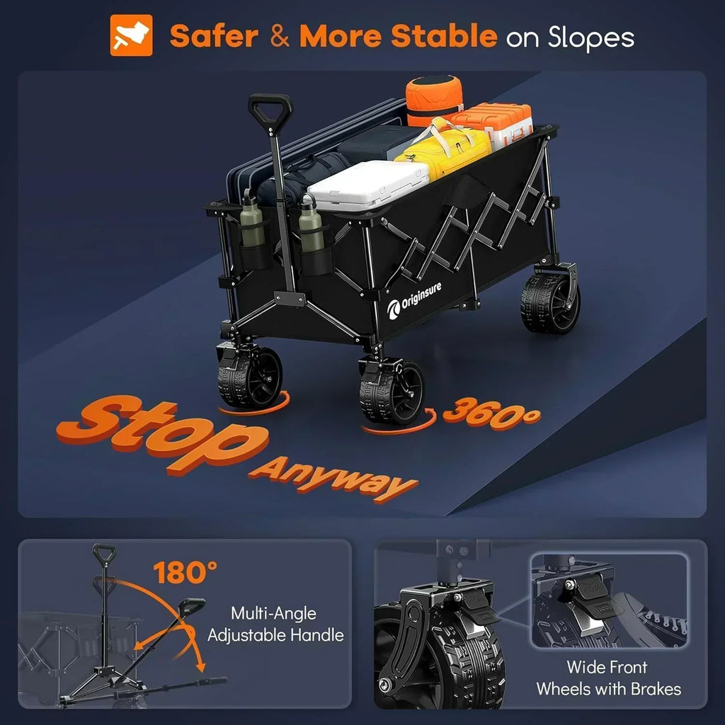 38" long foldable four-wheel stroller 460 lb capacity 220 liter folding beach stroller wourant