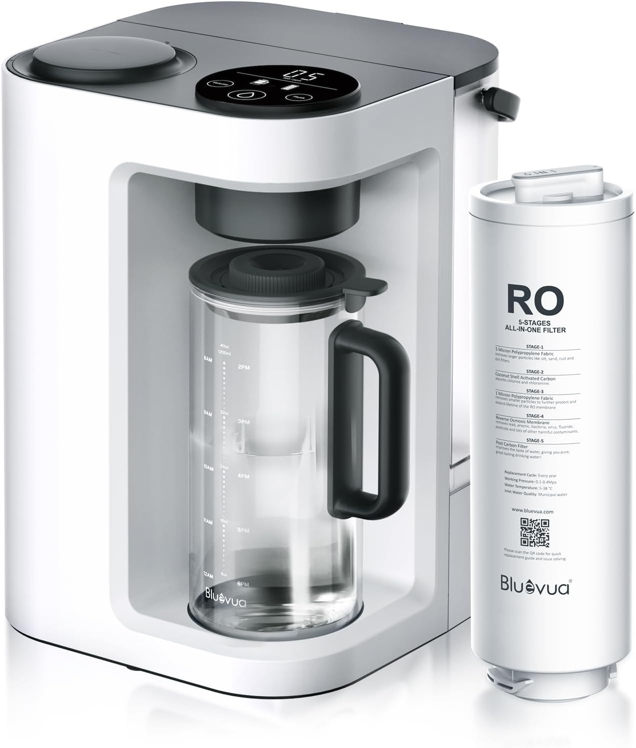 Bluevua RO100ROPOT-Lite(UV) reverse osmosis system countertop water purifier, 7-stage purification, with UV and remineralization functions, TDS and filter life monitoring wourant