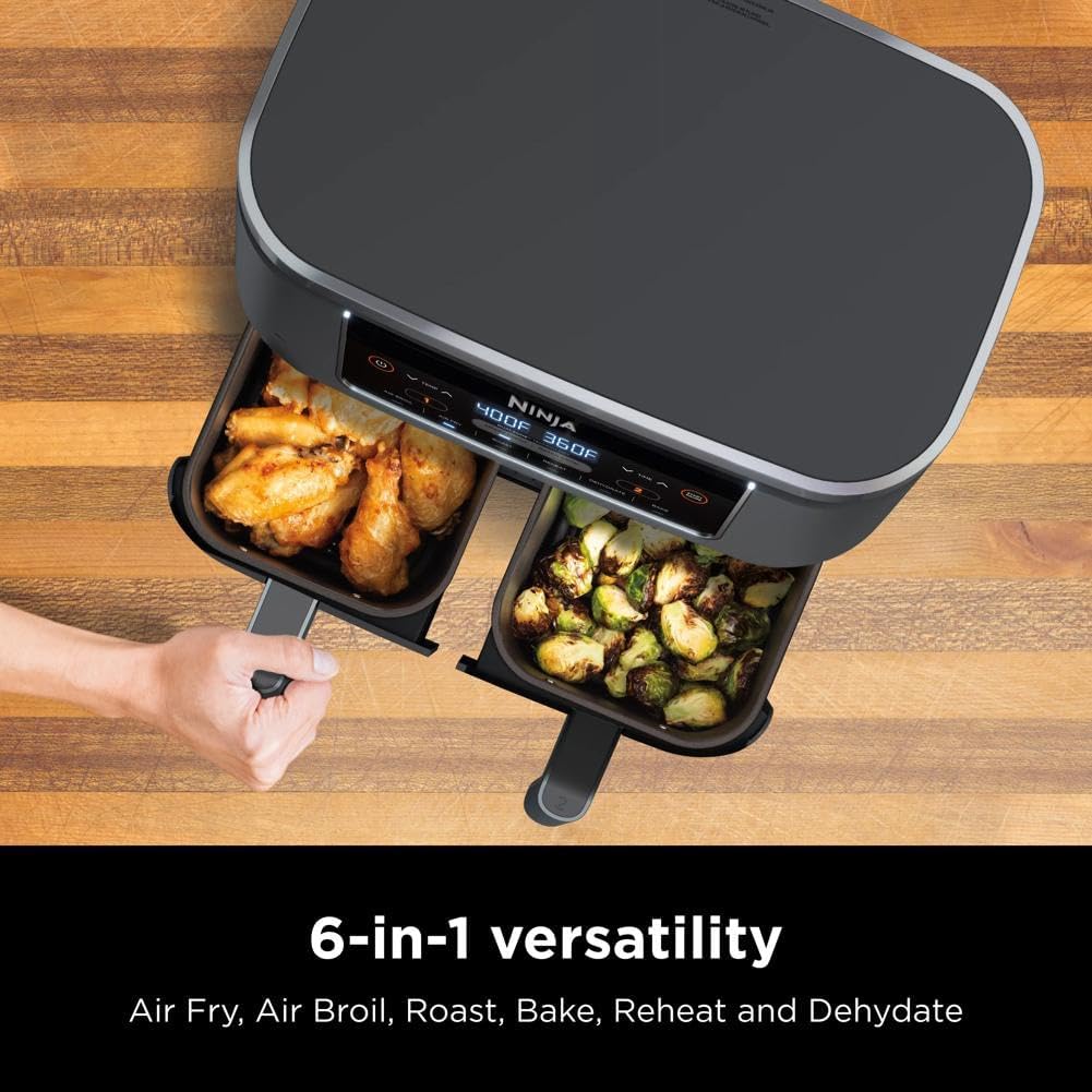 Ninja Foodi 10QT 6-in-1 DualZone Smart XL Air Fryer, 2 Independent 5QT Baskets, Smart Cook Thermometer, Match Cook, Smart Finish, Air Fry, Roast, Bake, Dehydrate, Reheat, Grey, DZ550 wourant