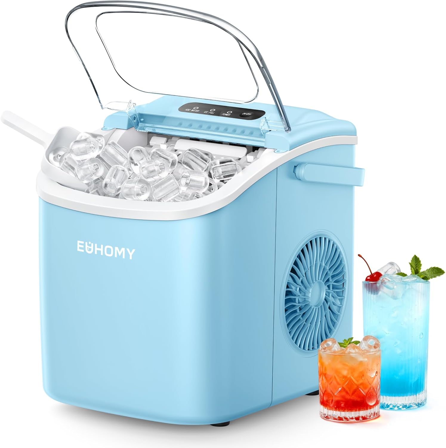 EUHOMY Countertop Ice Maker Machine with Handle, 26lbs in 24Hrs, 9 Ice Cubes Ready in 6 Mins, Auto-Cleaning Portable Ice Maker with Basket and Scoop, for Home/Kitchen/Camping/RV. (Black) woonhhop