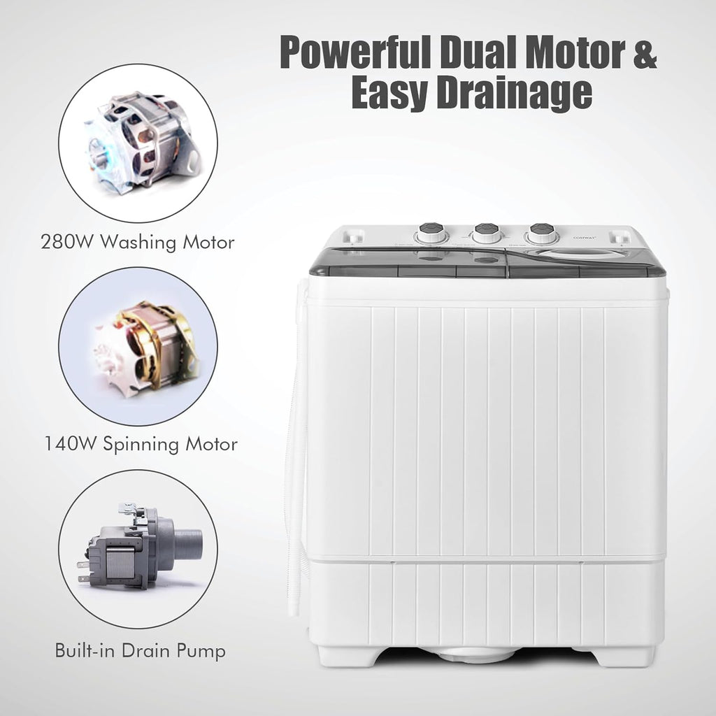 COSTWAY Double Tub 26 lb Capacity Laundry 18 lb 8 lb Spin Combo with Timer Knob Built-in Drain Pump Small Portable Washing Machine wourant