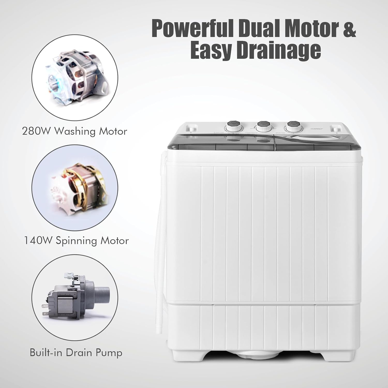 COSTWAY Double Tub 26 lb Capacity Laundry 18 lb 8 lb Spin Combo with Timer Knob Built-in Drain Pump Small Portable Washing Machine wourant