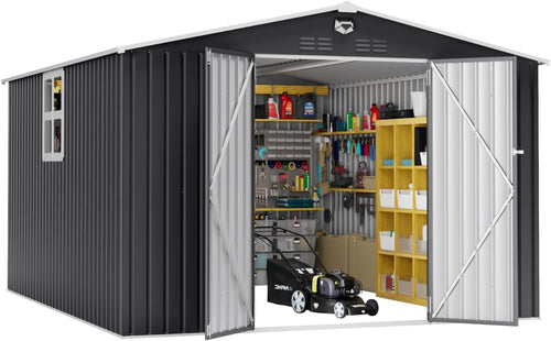 10x12ft Outdoor Storage Shed, Metal Garden Shed Tool Storage Shed wourant