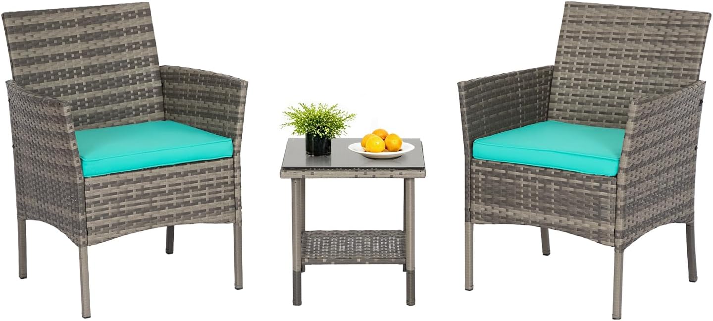FDW | 4-Piece Patio Furniture Set | Black | Outdoor Wicker Furniture with Coffee Table | Modern Rattan Chairs Conversation Set | Outdoor Seating | Weather-Resistant | for Porch, Garden, Lawn woonhhop